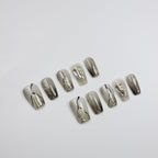 Metallic Silver Ladder Design False Nails