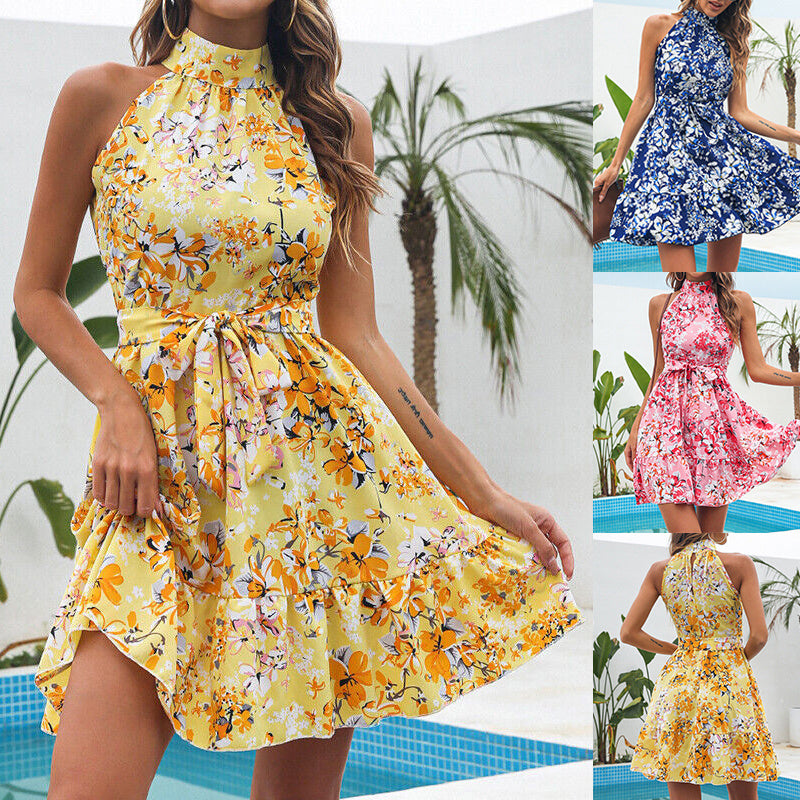 Floral Print Halterneck Dress