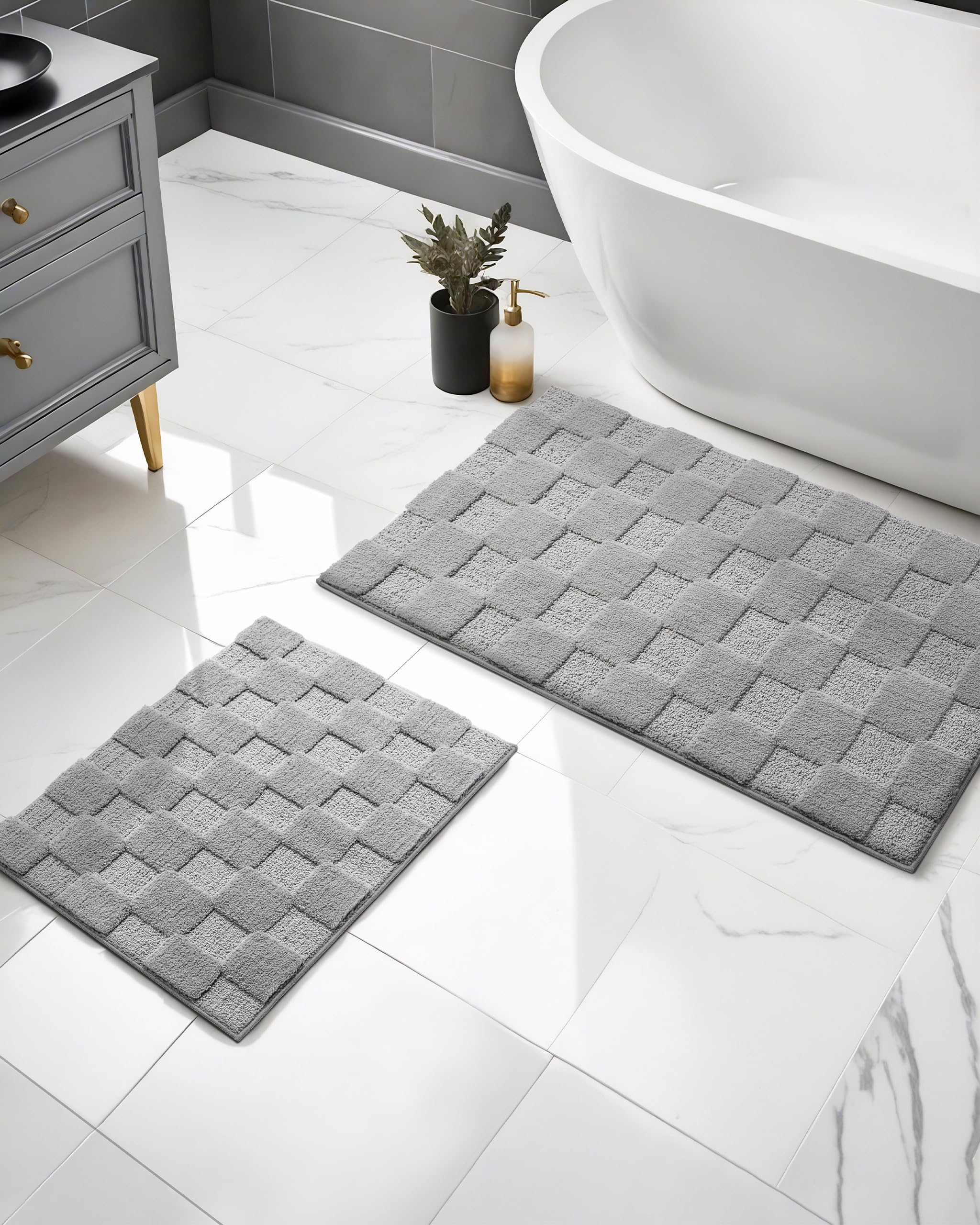 2-Piece Grey Bathroom Rug Set