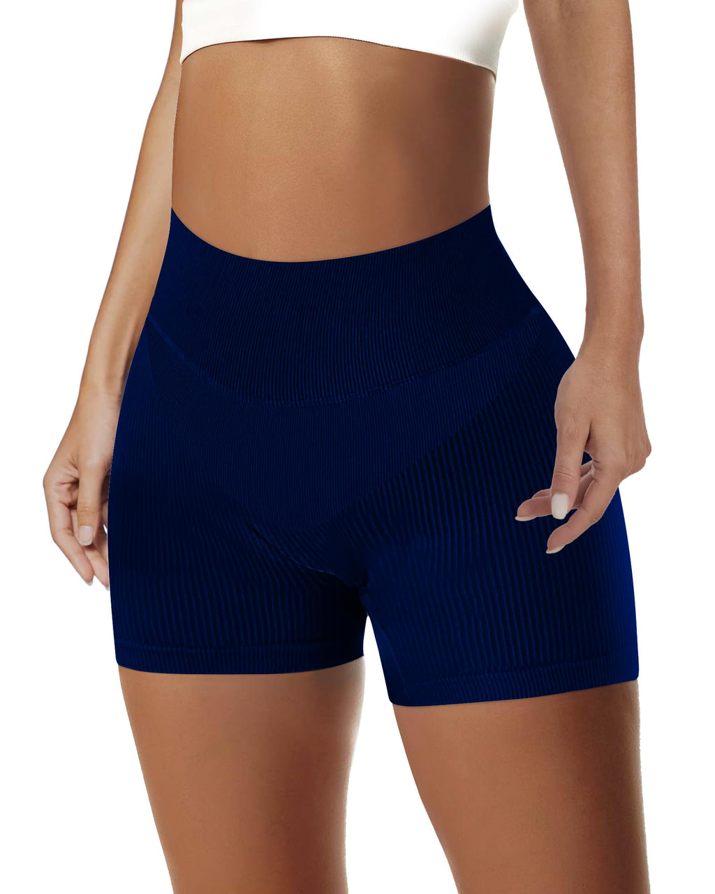 High-Waist Seamless Ribbed Workout Shorts