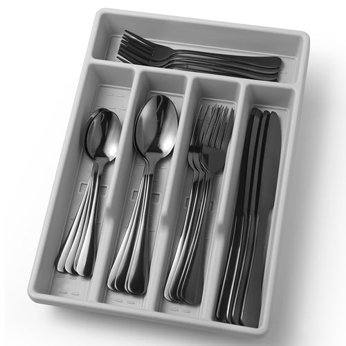 20-Piece Black Silverware Set with Organizer