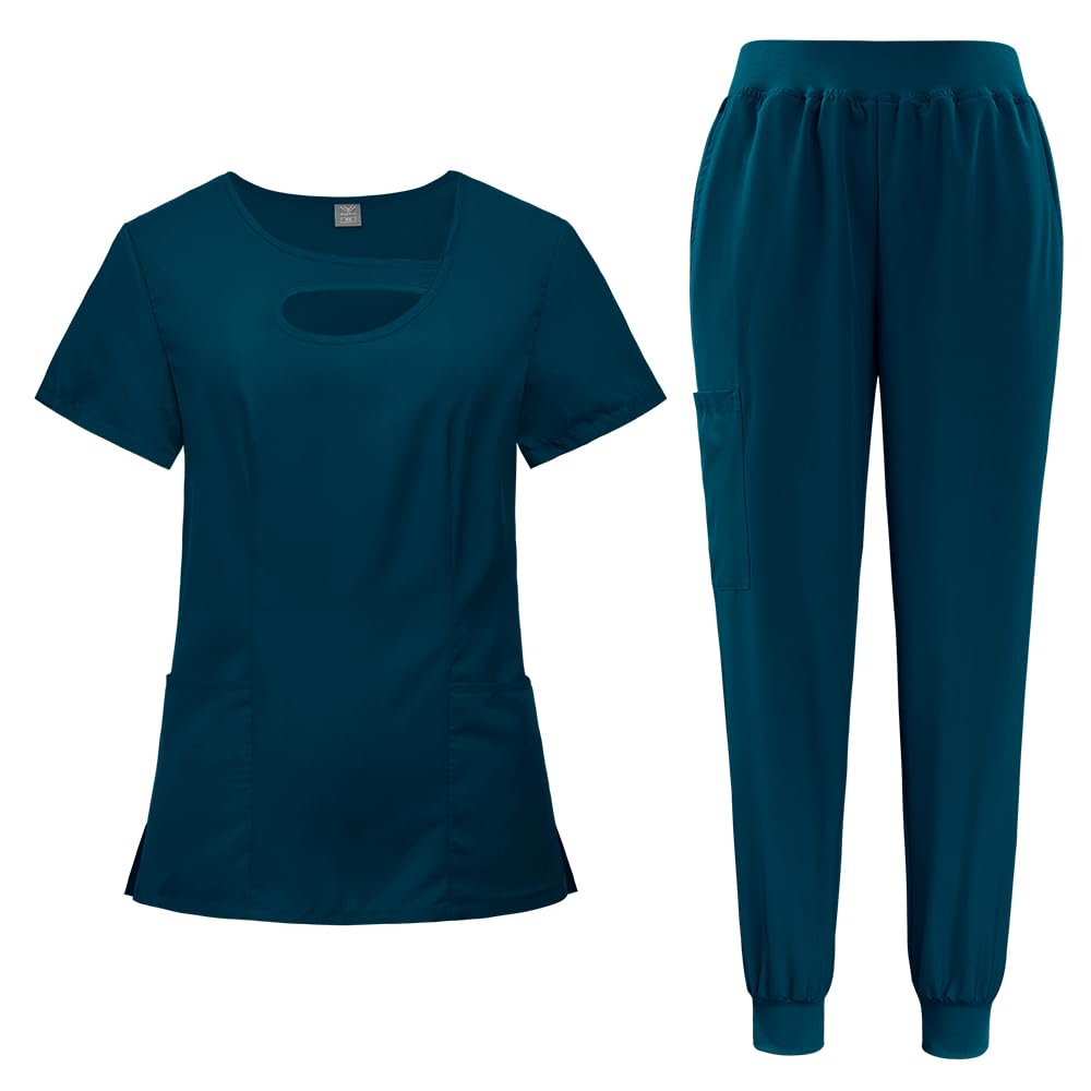 Fashion Neck Scrub Top & Pants