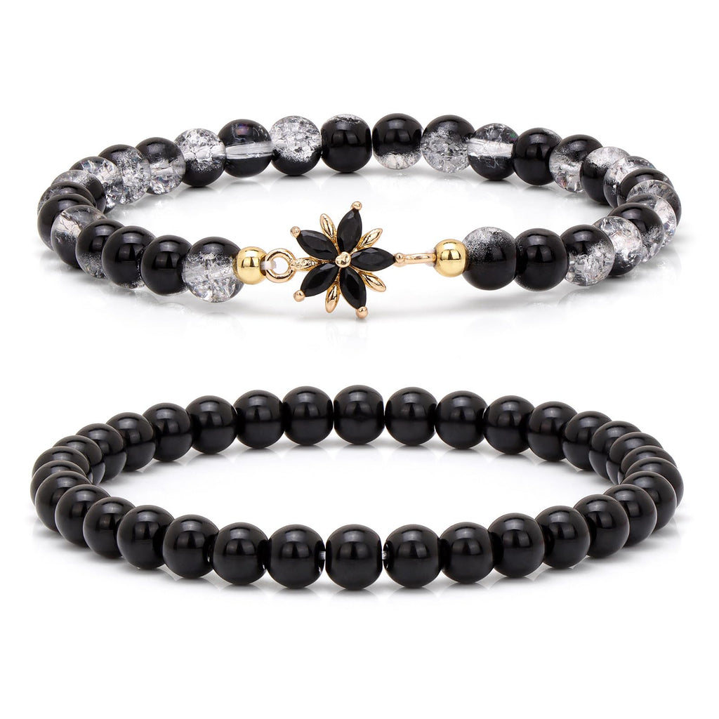 Black Flower Crystal Bracelet Set