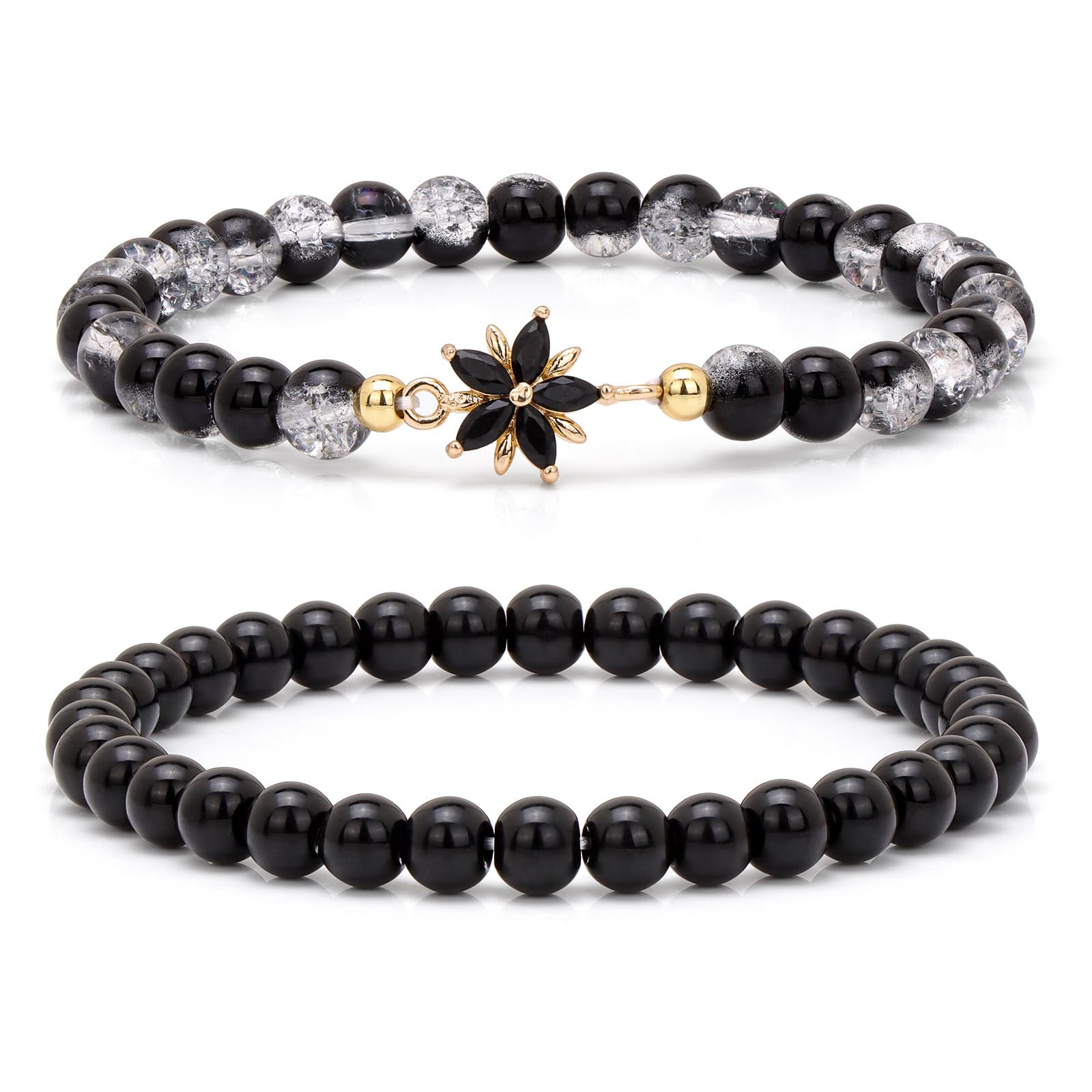 Black Flower Crystal Bracelet Set