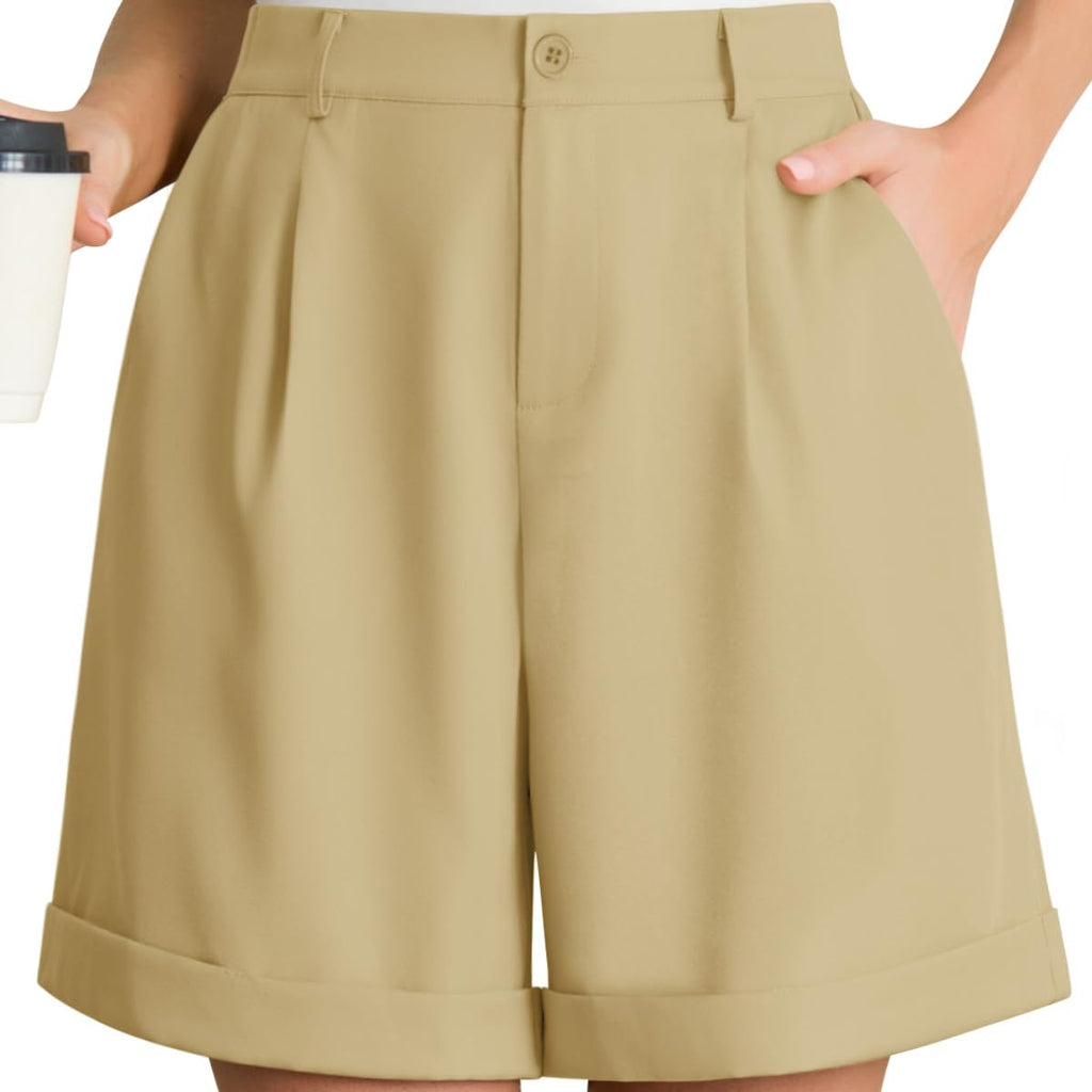 Elastic Waist Wide-Leg Work Shorts