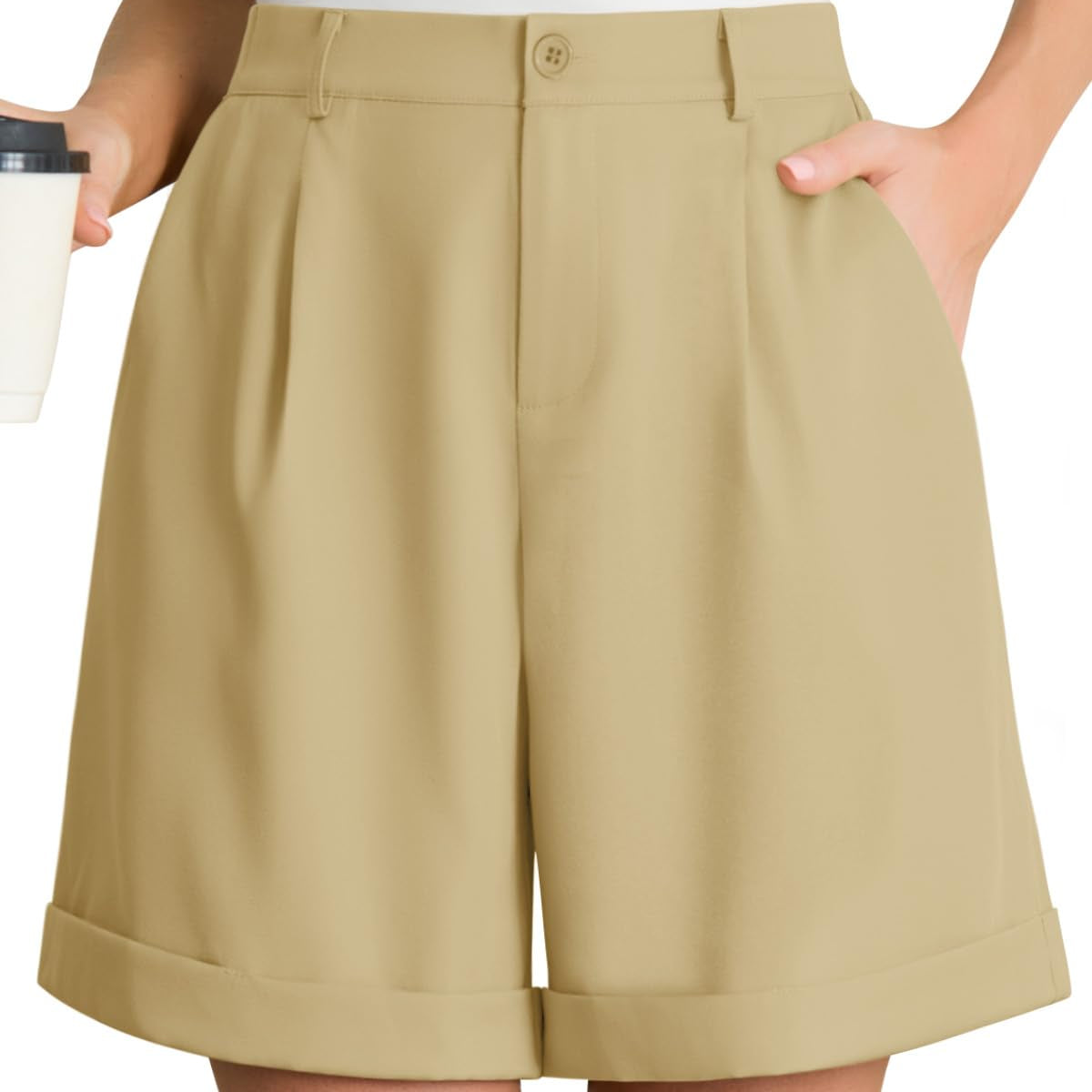 Elastic Waist Wide-Leg Work Shorts