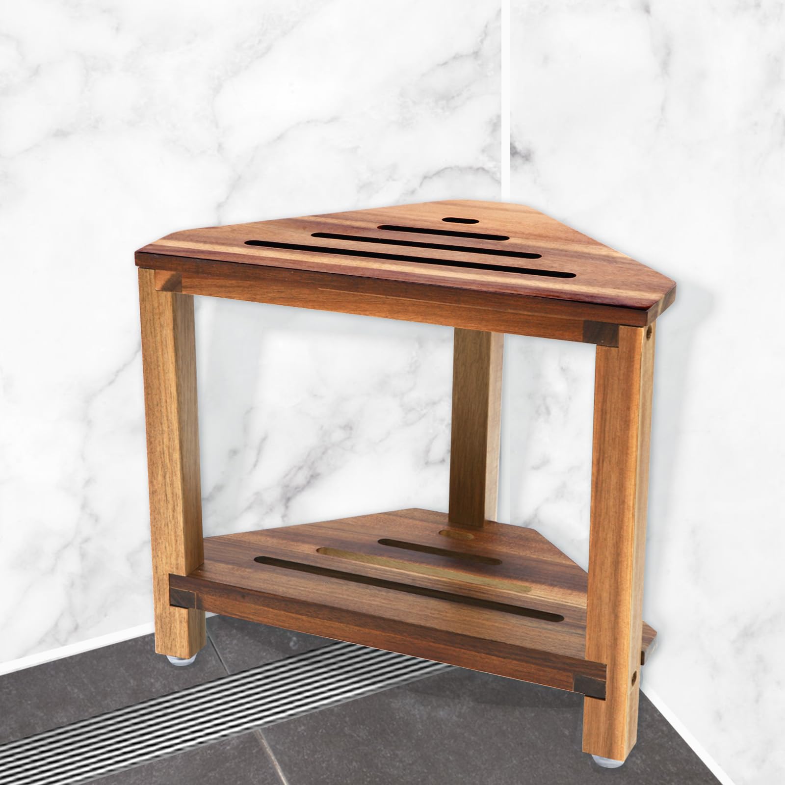 Corner Shower Stool with Storage Shelf