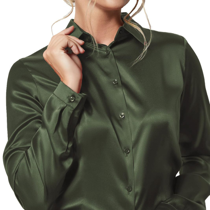 Women’s Satin Silk Button-Down Blouse