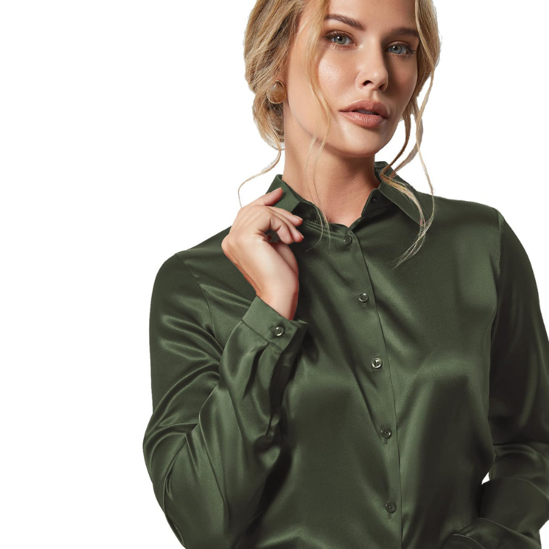 Women’s Satin Silk Button-Down Blouse