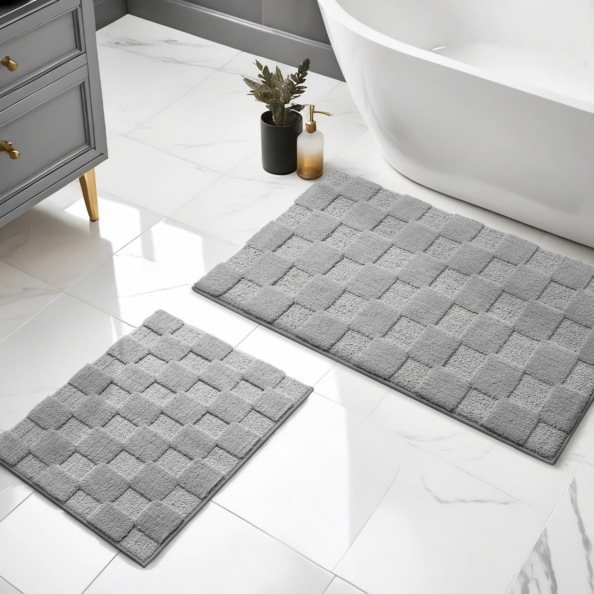 2-Piece Grey Bathroom Rug Set
