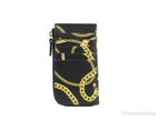 Versace Black Smooth Leather Medusa Head Chain Organizer Zip Card Case Wallet