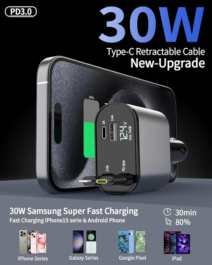 4-in-1 Retractable Car Charger